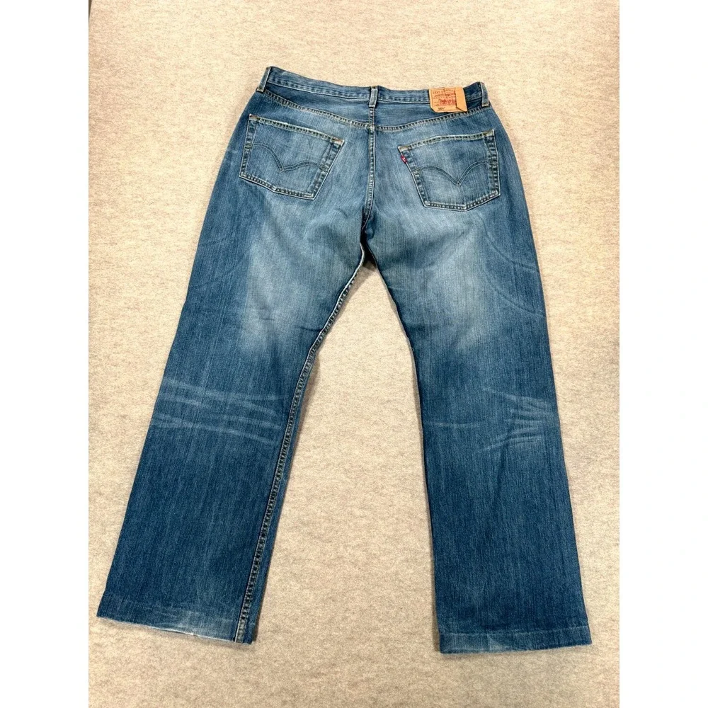 Levi's 501 Jeans Mens 38X34 Blue Denim Medium Wash Faded Straight Leg Button Fly